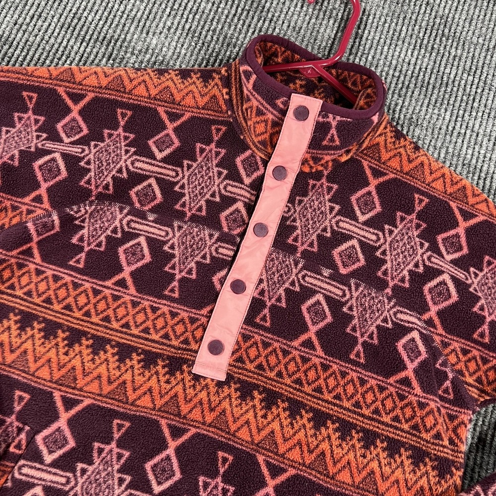 Burton Fleece Sweater Womens Small Purple Orange Aztec‎ Snap Pullover Outdoor